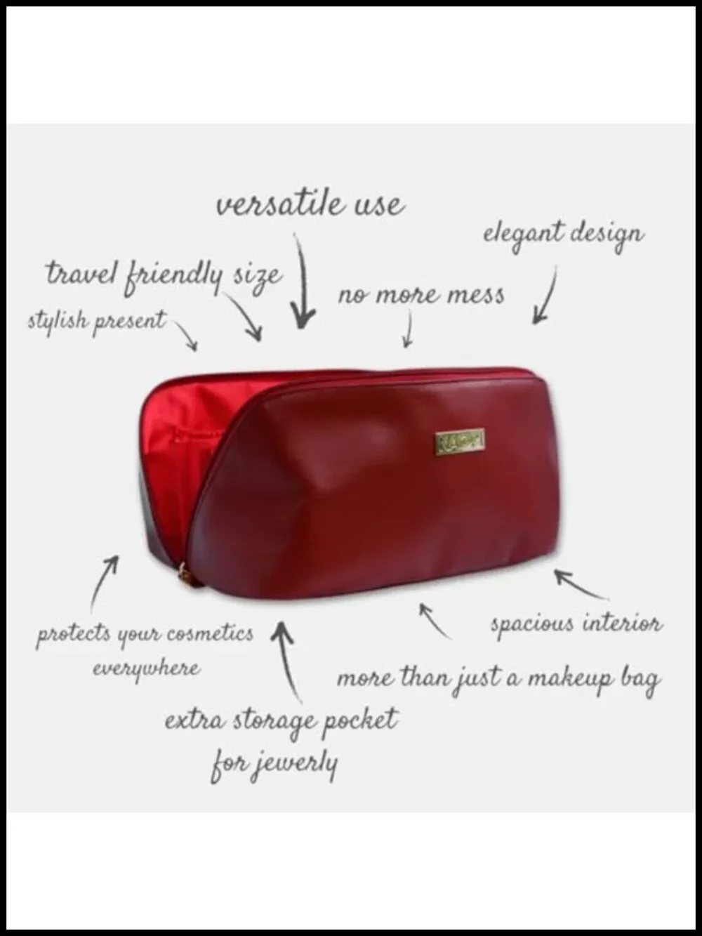 Large Faux Leather Cosmetic Organizer with Handle & Pockets, Travel Makeup Bag